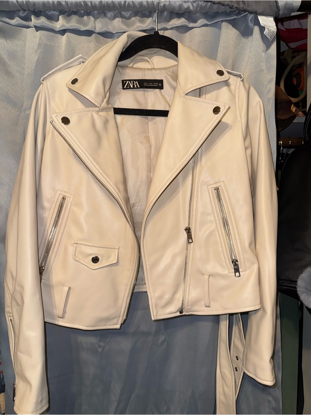 ZARA Cream Faux Leather Moto Jacket